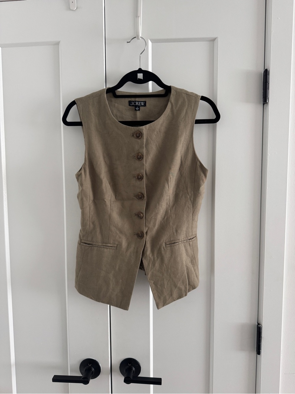 J.Crew Waistcoat / Button Front Linen Blend Vest, khaki green
